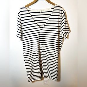 Madewell Nautical Striped Navy & White V-Neck‎ Midi Dress Medium 100% Cotton